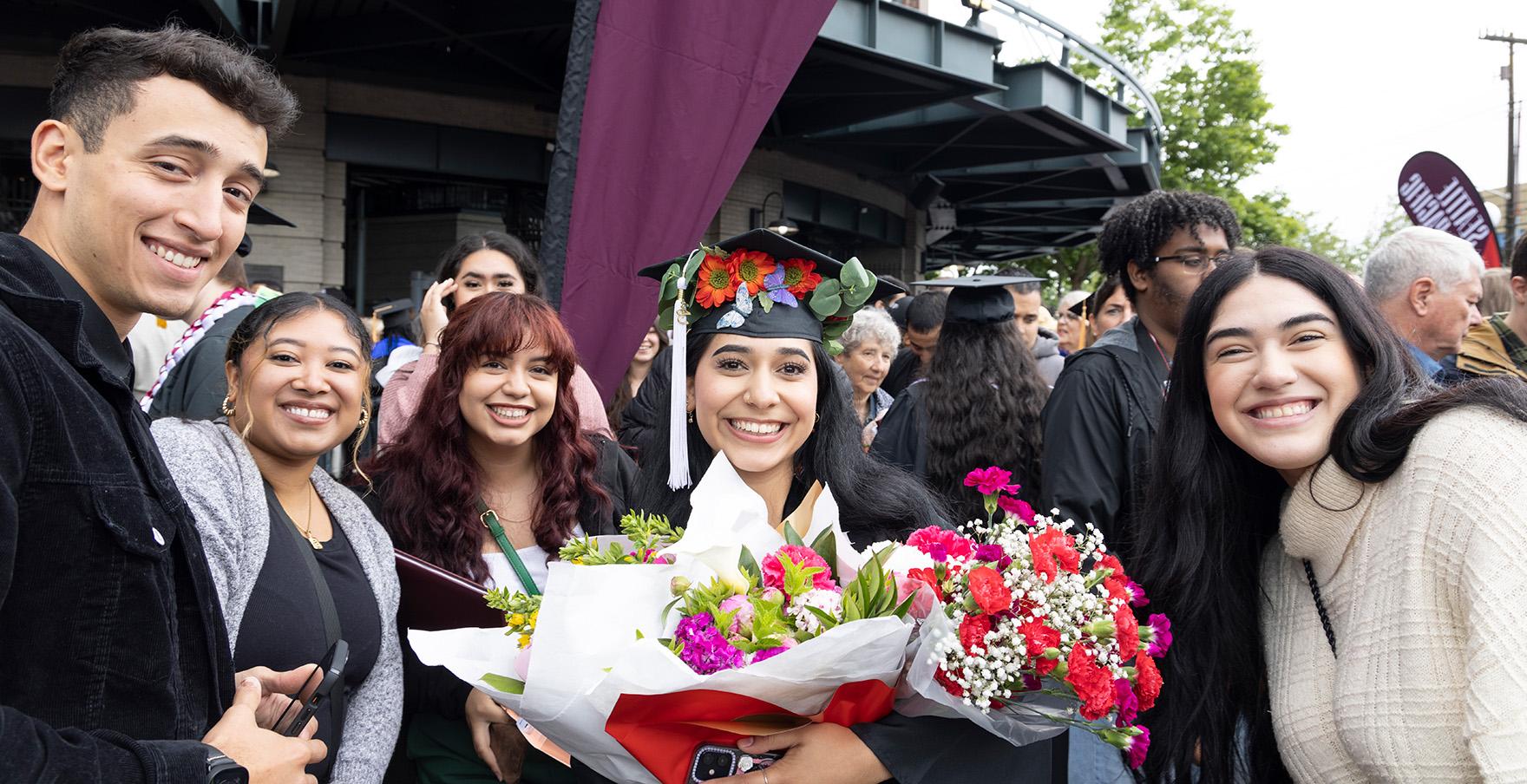 SPU graduates celebrate outside of T-Mobile Park | photo by Mike Siegel